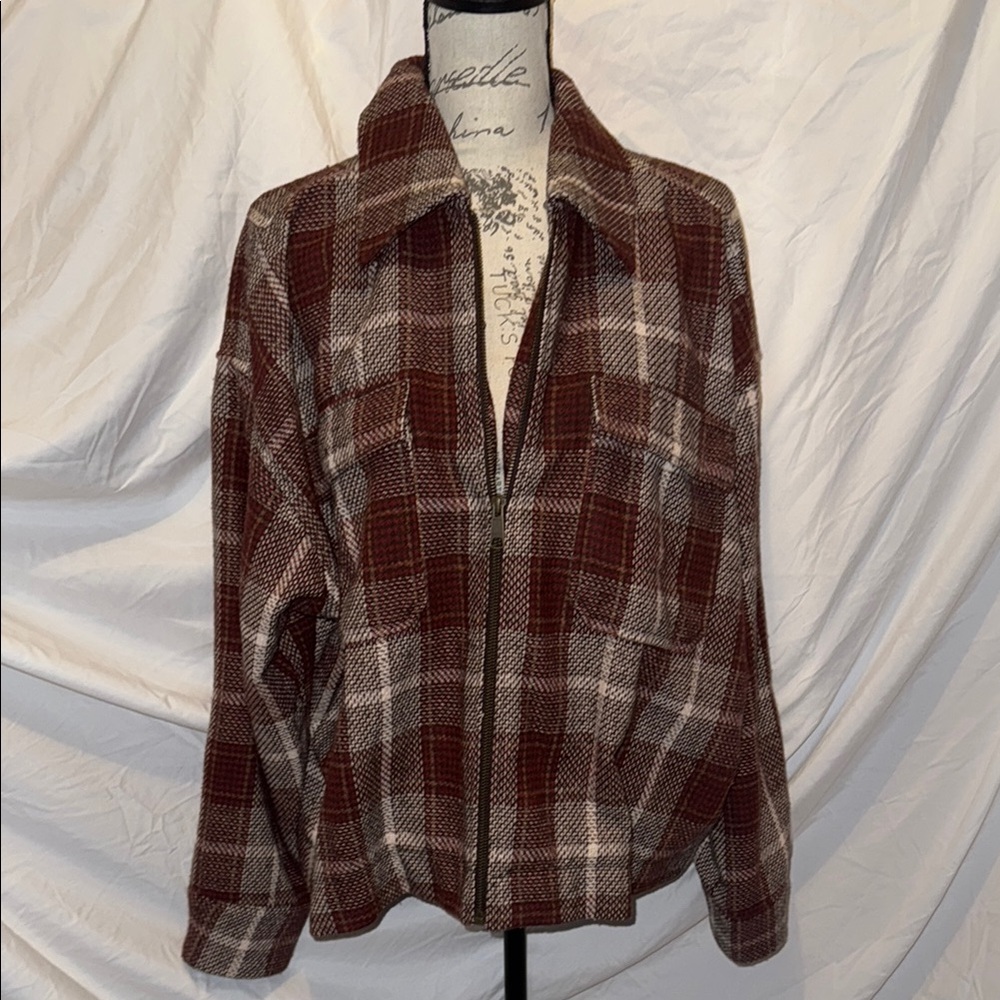 Treasure & Bond Brown and Red Oversized Button Down Jacket